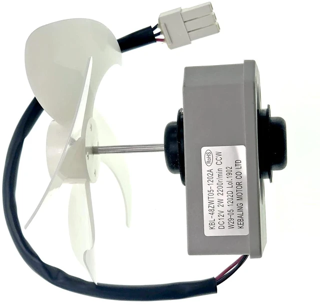 Main image of KBL-48ZWT05-1202A Refrigerator Evaporator Fan Motor Assembly Fit for Frigidaire Magic Chef Omar Refrigerator Replaces 3059900004 5304518492, DC 12V 2200RPM(with 4-Leaf Fan and Rubber pad)