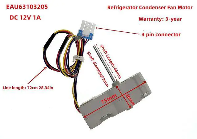 Alt view image 2 of 7 - EAU63103205 Refrigerator Condenser Fan Motor Compatible with LG RefrigeratorsReplaces 4509125,73132,LFXS24663S,AP6235484, DC 12V 1A 4-Pin