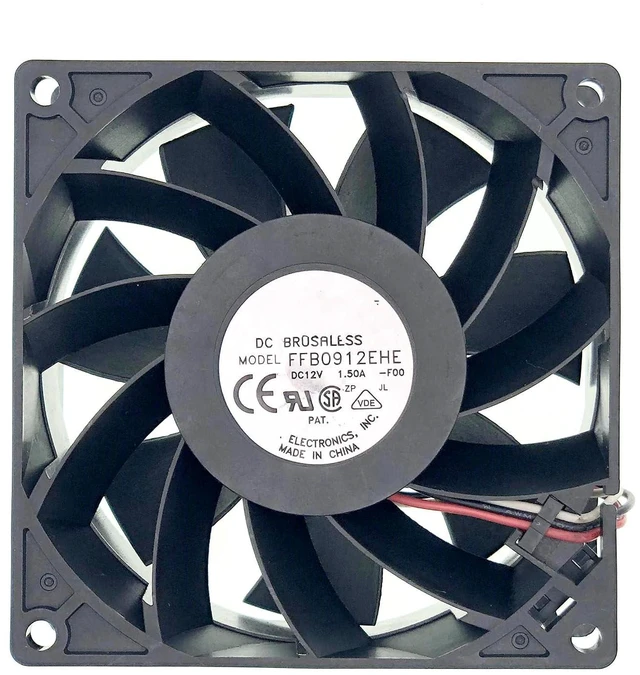 Main image of New Cooling Fan for FFB0912EHE DC12V 1.50A 16.2W 5700RPM 102CFM 92X92X38mm 3-Pin 3-Wire Brushless Fan.