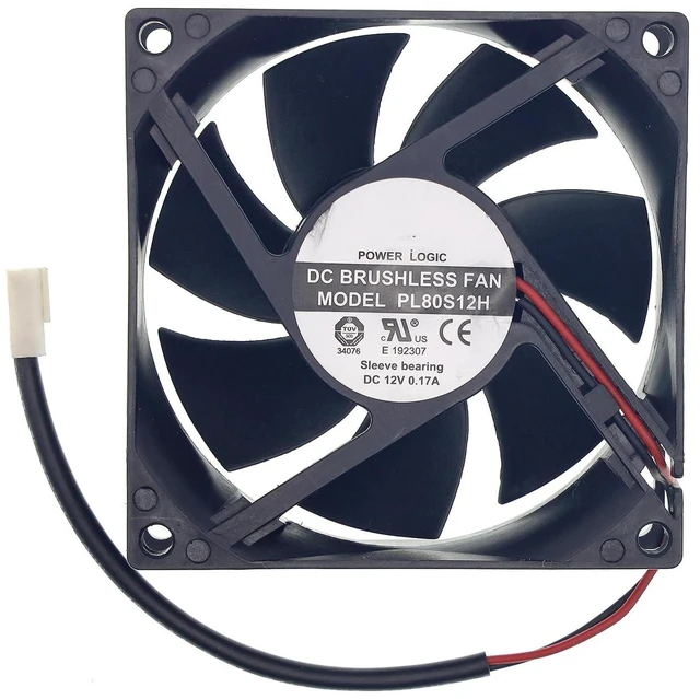 Main image of New Cooling Fan for PL80S12H DC 12V 0.17A 2-Wire Size: 80x80x25mm.