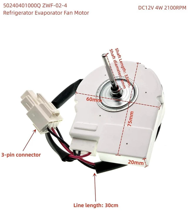 Alt view image 2 of 7 - 50240401000Q ZWF-02-4 Refrigerator Evaporator Fan Motor Compatible with Magic Chef, Midea, Avanti, Haier Refrigerator, Replaces 5304498691, A62M12SI, 50240401000QRC, DC12V 4W 2100RPM,CCW.