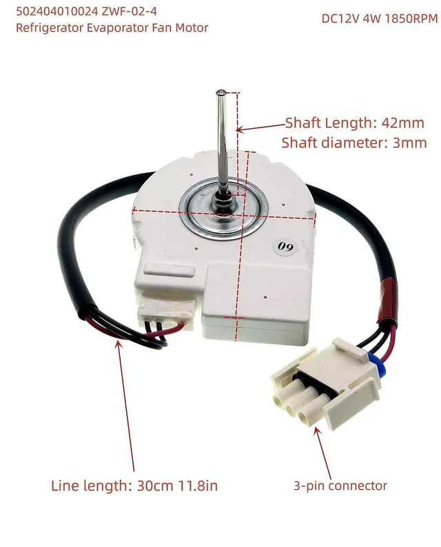 Alt view image 2 of 7 - 502404010024 ZWF-02-4 Refrigerator Evaporator Fan Motor for Midea, DC12V 4W 1850RPM Refrigerator Heat Sink Fan Motor, Shaft Length: 42mm,