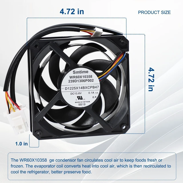 Alt view image 2 of 7 - WR60X10358 D1225X14BXCPB47 Refrigerator Condenser Fan Motor for GE
