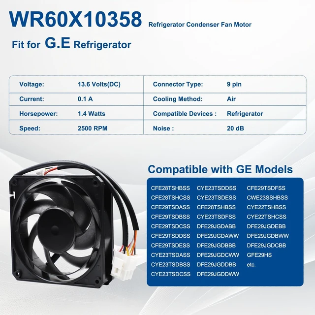 Alt view image 3 of 7 - WR60X10358 D1225X14BXCPB47 Refrigerator Condenser Fan Motor for GE