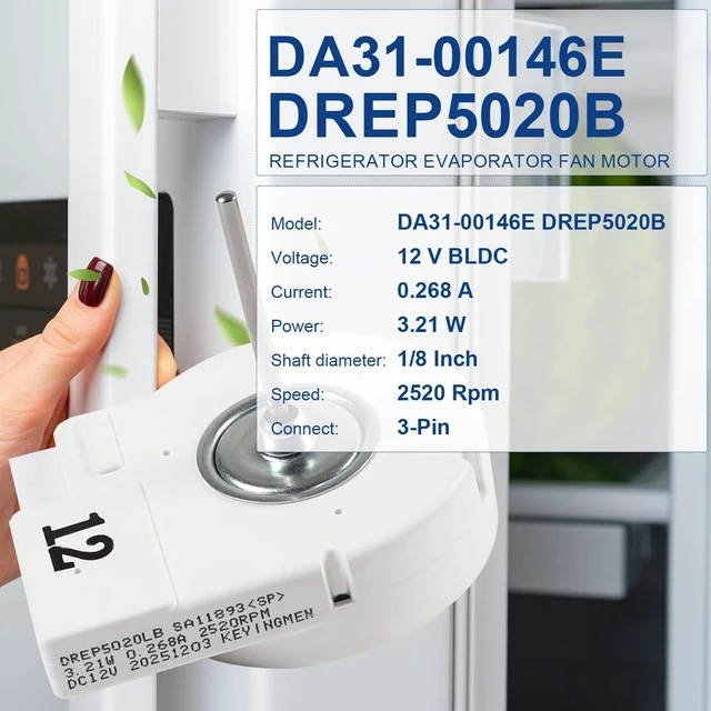 Alt view image 3 of 6 - DA31-00146E DREP5020LB Refrigerator Evaporator Fan Motor for Samsung