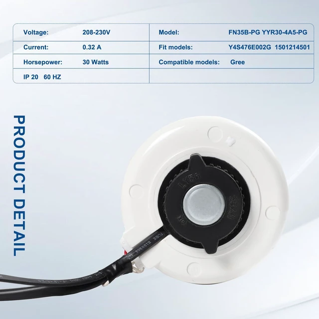 Alt view image 3 of 6 - FN35B-PG YYR30-4A5-PG Air Conditioner Indoor Motor for Gree, 208-230V