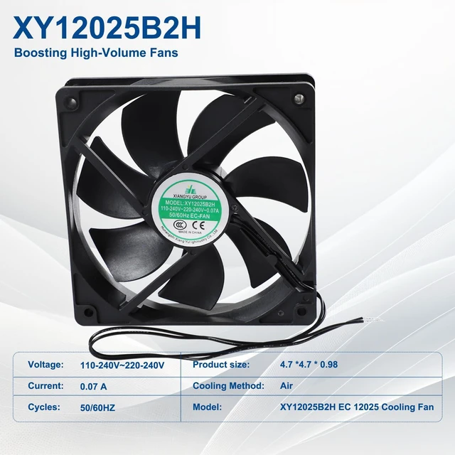 Alt view image 2 of 7 - XY12025B2H EC High Air Volume Boosting Cooling Fan, 110-240V~220-240V 2PCS