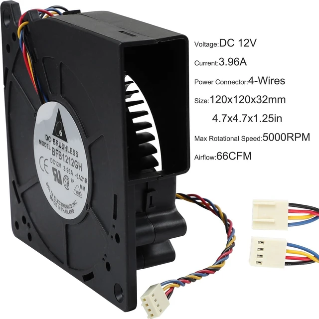 Alt view image 4 of 7 - BFB1212GH Cooling Fan 120x120x32mm 12V 3.96A 4-Wire BFB1212GE-6A21R