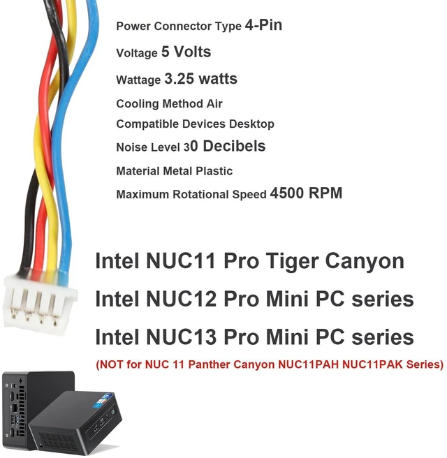 Alt view image 7 of 7 - CPU Cooling Fan for Intel NUC 11 Pro 12 Pro 13 Pro 14 Pro NUC11TNH NUC11TNK NUC12WSH NUC12WSK NUC13ANH NUC13ANK NUC14RVH NUC14RVK NUC14RVS PVB080C05L-P10-01 BAZC0810R5HY006 BAZC0810R5HY010