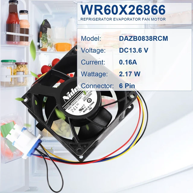 Alt view image 2 of 7 - WR60X26866 Evaporator Fan Motor for GE Refrigerator Part V80E14MS2A3-57A611