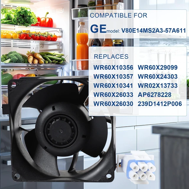 Alt view image 3 of 7 - WR60X26866 Evaporator Fan Motor for GE Refrigerator Part V80E14MS2A3-57A611