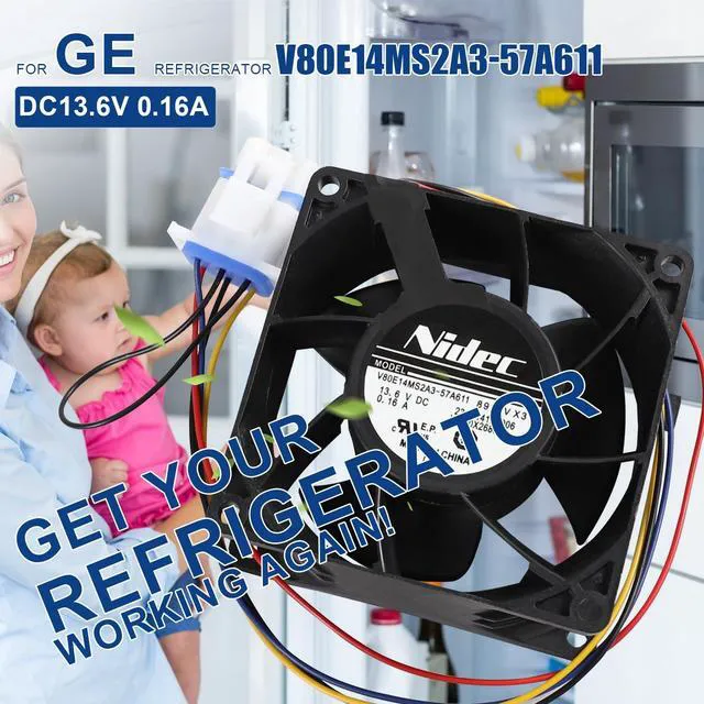 Alt view image 7 of 7 - WR60X26866 Evaporator Fan Motor for GE Refrigerator Part V80E14MS2A3-57A611
