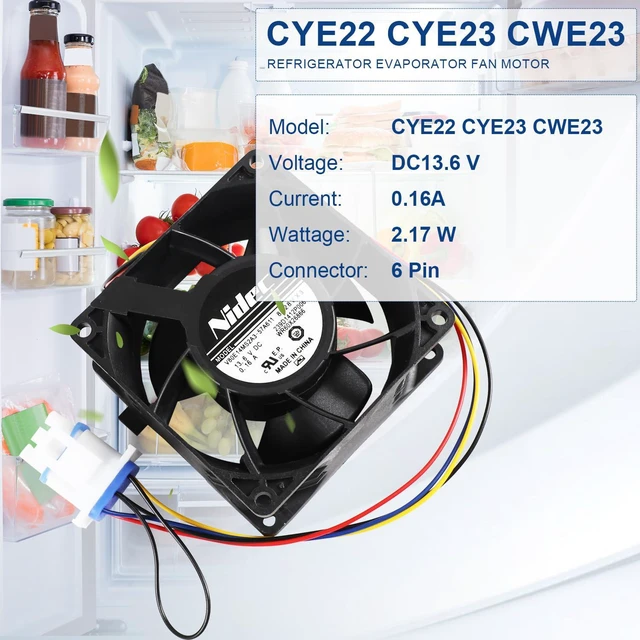 Alt view image 2 of 7 - Refrigerator Evaporator Fan Motor for GE Model CYE22USHESS CYE22TP3MCD1 CYE22UP2MHS1 CYE23TSDBSS CYE22TP4MCW2 CWE23SSHQSS CYE22USHGSS CYE22UP2MBS1 CYE22USHOSS CYE22TSHQSS CYE23TSDASS CYE22TSHSSS