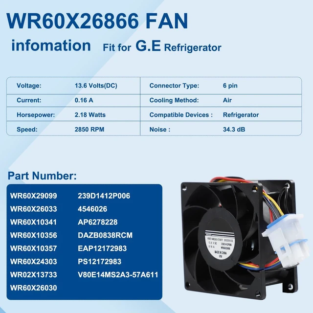 Alt view image 2 of 7 - WR60X26866 Evaporator Fan Motor for GE Refrigerator Part V80E14MS2A3-57A611
