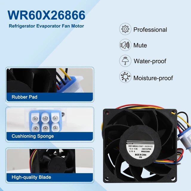 Alt view image 5 of 7 - WR60X26866 Evaporator Fan Motor for GE Refrigerator Part V80E14MS2A3-57A611