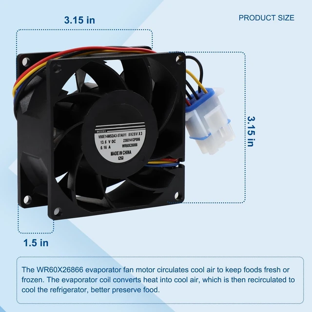 Alt view image 3 of 7 - WR60X26866 Evaporator Fan Motor for GE Refrigerator Part V80E14MS2A3-57A611