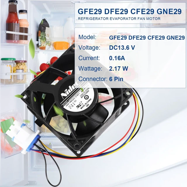 Alt view image 2 of 7 - Evaporator Fan Motor for GE Refrigerator Model Numbers DFE29JSDASS GFE29HSDASS GFE29HMDAES GFE29HSDCSS GFE29HSDDSS GFE29HSDESS GFE29HMEEES GNE29GMKBES GNE29GSKFSS GNE29GSHDSS DFE29JMDGES CFE29TSDDSS