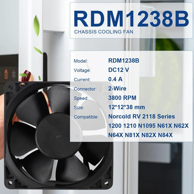 Alt view image 3 of 6 - RDM1238B 628685 Refrigerator External Cooling Fan Fit for Norcold RV 2118 1200 1210, N1095 N61X N62X N64X N81X N82X N84X, 120×120×38mm, 12038 Brushless Inverter Chassis Fan, DC 12V 0.40A, 2 Wire