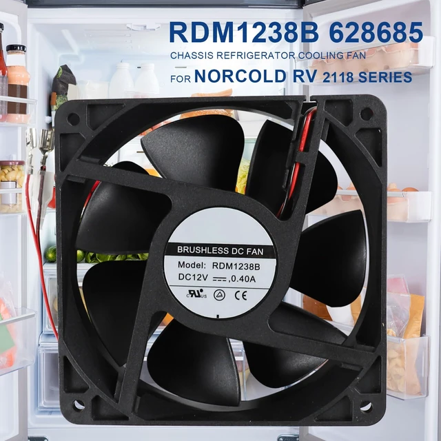 Alt view image 2 of 6 - RDM1238B 628685 Refrigerator External Cooling Fan Fit for Norcold RV 2118 1200 1210, N1095 N61X N62X N64X N81X N82X N84X, 120×120×38mm, 12038 Brushless Inverter Chassis Fan, DC 12V 0.40A, 2 Wire