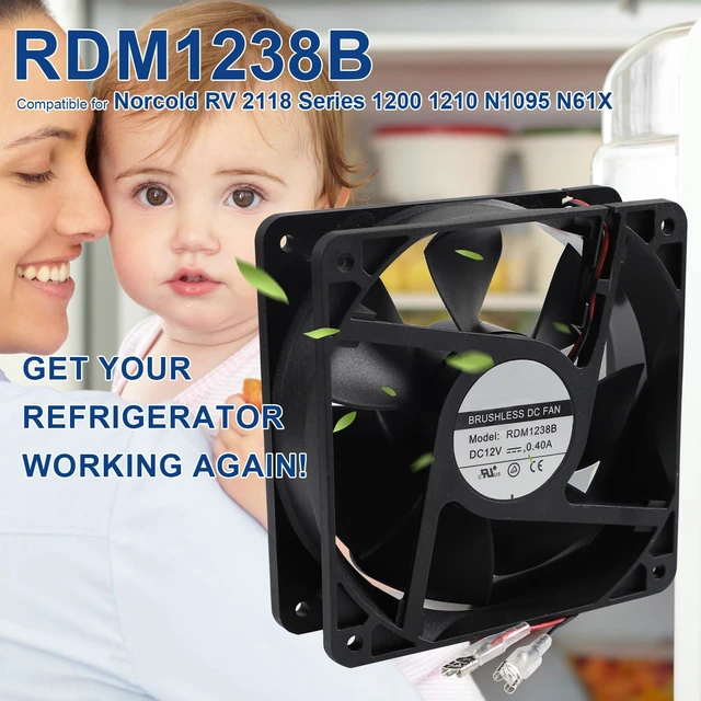 Alt view image 6 of 6 - RDM1238B 628685 Refrigerator External Cooling Fan Fit for Norcold RV 2118 1200 1210, N1095 N61X N62X N64X N81X N82X N84X, 120×120×38mm, 12038 Brushless Inverter Chassis Fan, DC 12V 0.40A, 2 Wire