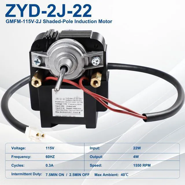 Alt view image 2 of 7 - ZYD-2J-22 Refrigerator Refrigeration Fan Motor, 115V 60Hz, 1550RPM