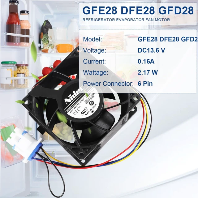 Alt view image 2 of 7 - Refrigerator Evaporator Fan Motor for GE GFE28GMKBES GFE28HSHGSS PFE28KMKGES GFE28GMKCES GFE28GMKDES GFE28GMKEES GFE28GMKJES GFE28GSKBSS GFE28GSKHSS GFE28HSHFSS GFE28HSKESS DFE28JBLETS GFD28GSLBSS