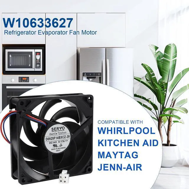Alt view image 2 of 6 - W10633627 Refrigerator Evaporator Fan Motor for Whirlpool Kitchen Aid