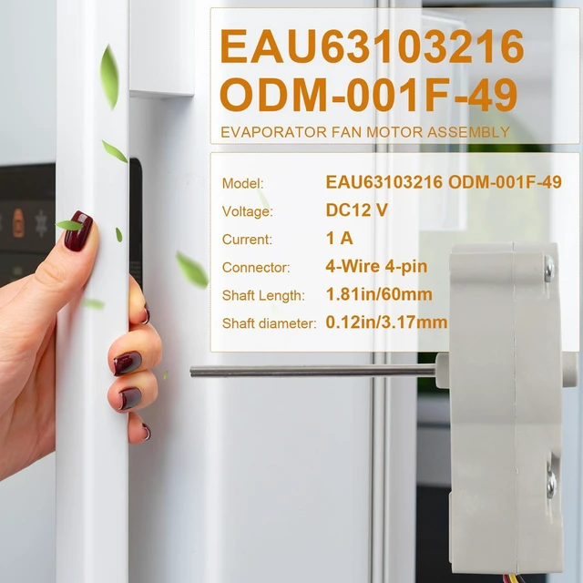 Alt view image 3 of 6 - EAU63103216 ODM-001F-49 Refrigerator Cooling Fan Motor for LG Fridge