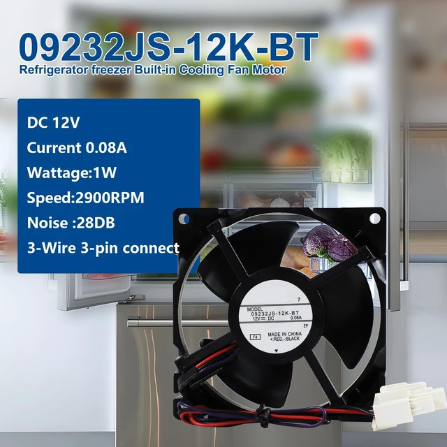 Alt view image 2 of 7 - 09232JS-12K-BT Refrigerator Fan Motor DC12V 0.08A 92x92x32mm