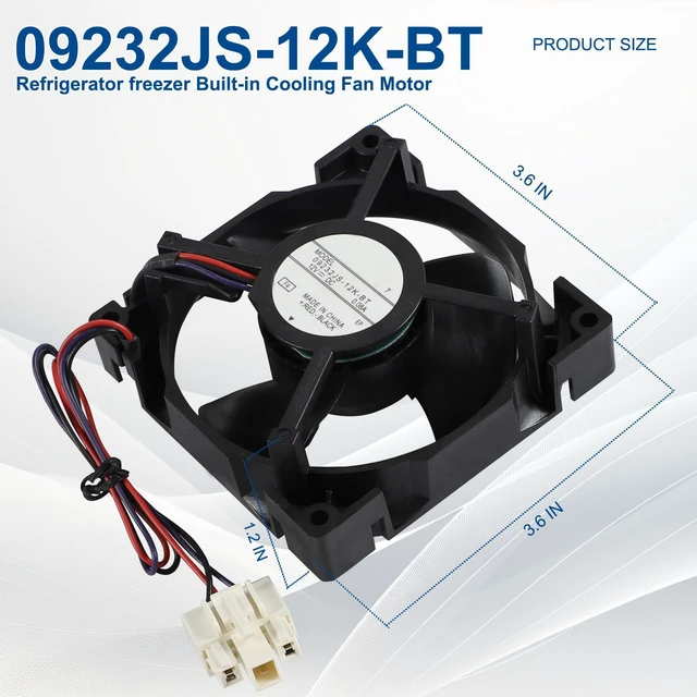 Alt view image 3 of 7 - 09232JS-12K-BT Refrigerator Fan Motor DC12V 0.08A 92x92x32mm