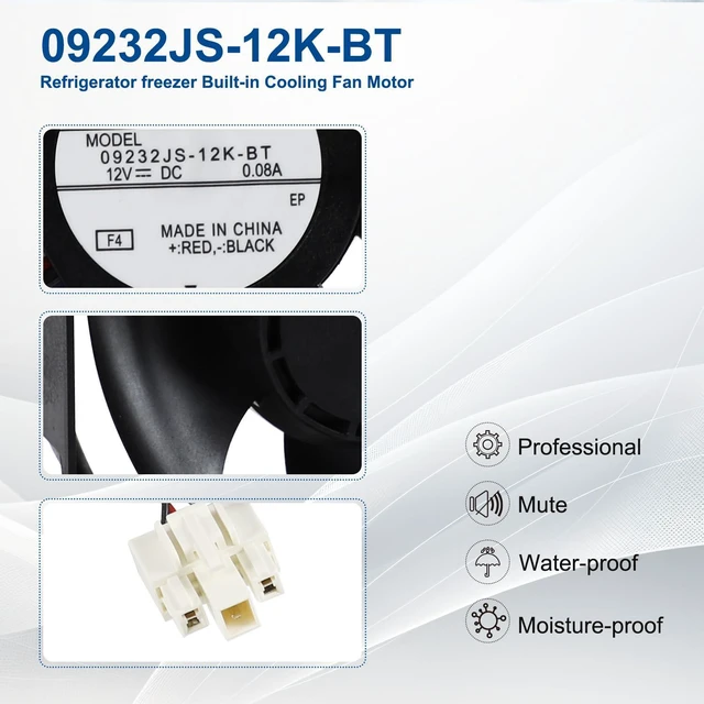 Alt view image 5 of 7 - 09232JS-12K-BT Refrigerator Fan Motor DC12V 0.08A 92x92x32mm