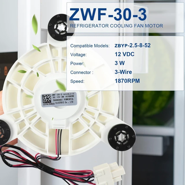 Alt view image 4 of 7 - ZWF-30-3 B15190.4-12 (A1) Refrigerator Cooling Fan Motor, 12V 3W 3-Wire