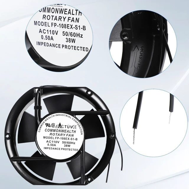 Alt view image 6 of 6 - FP-108EX-S1-B Ball Bearing Cooling Fan AC 110V 50/60Hz 38W 0.50A