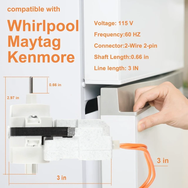 Alt view image 3 of 7 - Refrigerator Evaporator Fan Motor for Whirlpool Models WRF560SMYE04 WRF560SFHB00 WRF560SFYB01 WRF560SFHZ00 WRF560SFYB01 WRF560SFYE03 WRF560SMHB00 WRF560SFHZ03 WRF560SMYB05 WRF560SMYE01 WRF560SMHV00