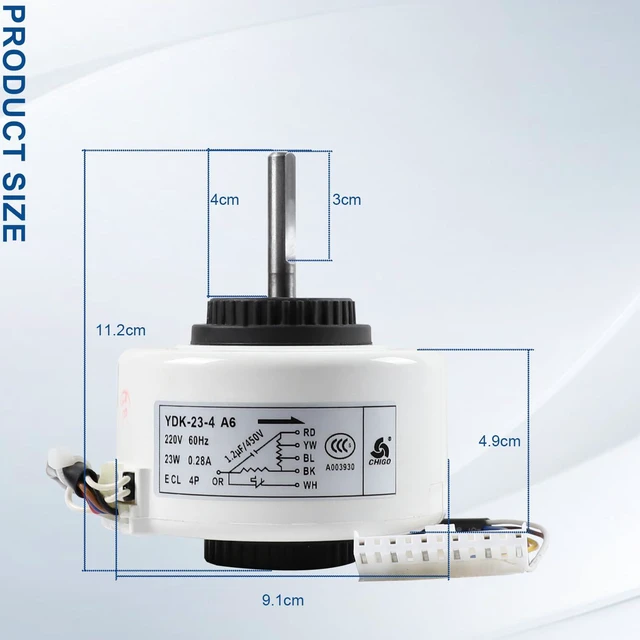 Alt view image 3 of 6 - YDK-23-4 A6 Air Conditioner Indoor Unit AC Fan Motor, 220V 60Hz 23W