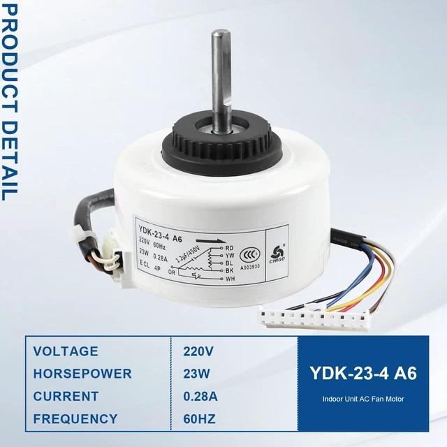 Alt view image 4 of 6 - YDK-23-4 A6 Air Conditioner Indoor Unit AC Fan Motor, 220V 60Hz 23W