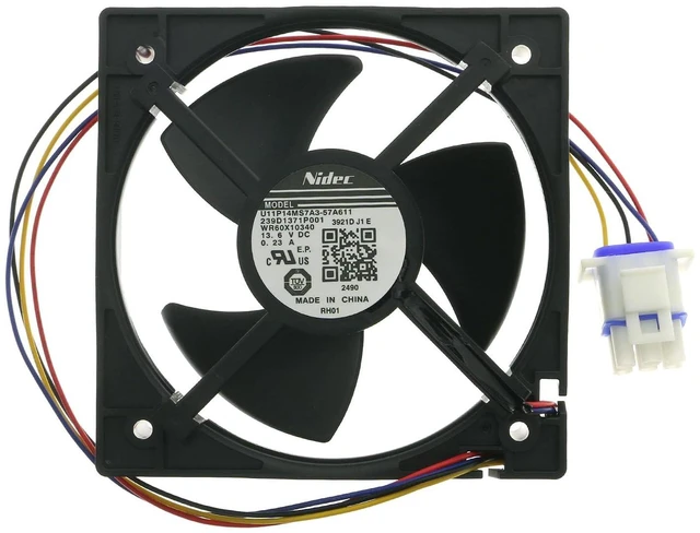 Main image of WR60X25858 Freezer Evaporator Fan Motor for GE Café Refrigerators, Replaces WR60X35669 WR60X35206, 6-Pin 4-Wire, DC 13.6V, Temperature Sensor Not Included