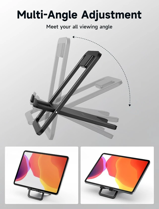 Alt view image 6 of 7 - Universal Tablet Stand, Fold-Flat Adjustable Holder, Black