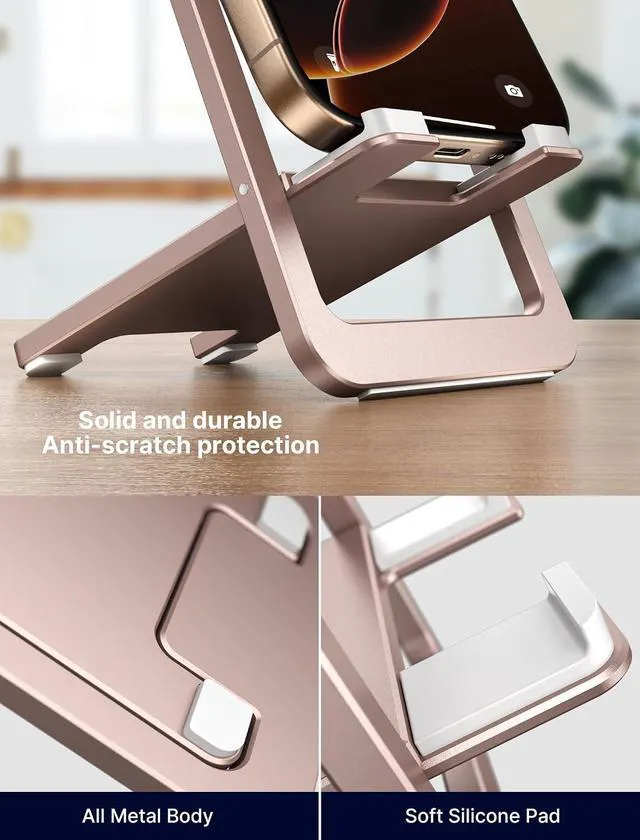 Alt view image 3 of 6 - Fold-Flat Cell Phone Stand, Adjustable Desk Holder-Pink