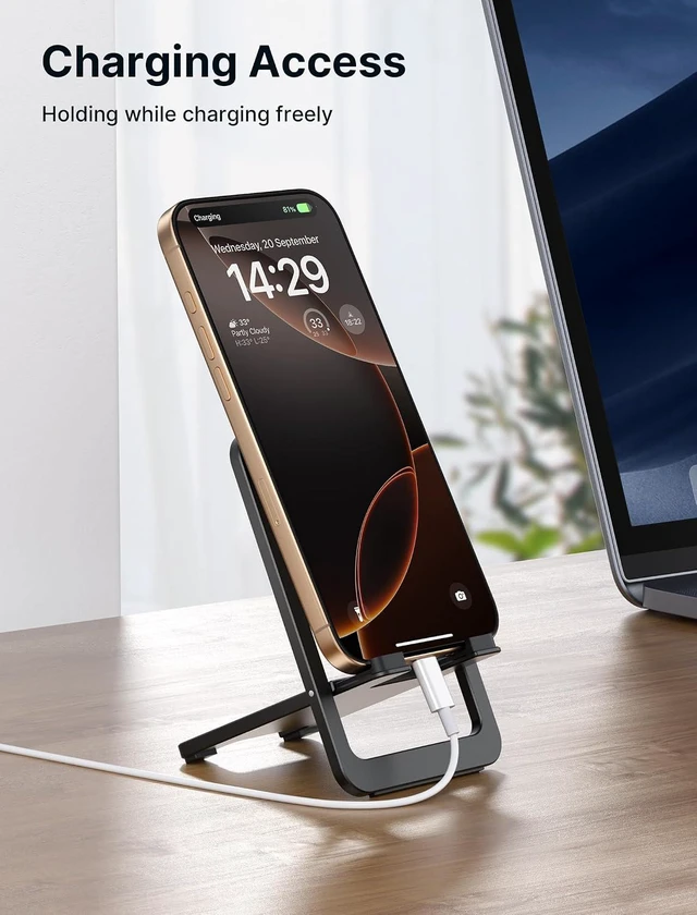 Alt view image 2 of 7 - Fold-Flat Cell Phone Stand, Adjustable Desk Holder-Black