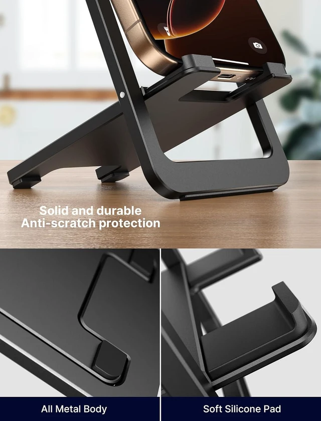 Alt view image 5 of 7 - Fold-Flat Cell Phone Stand, Adjustable Desk Holder-Black