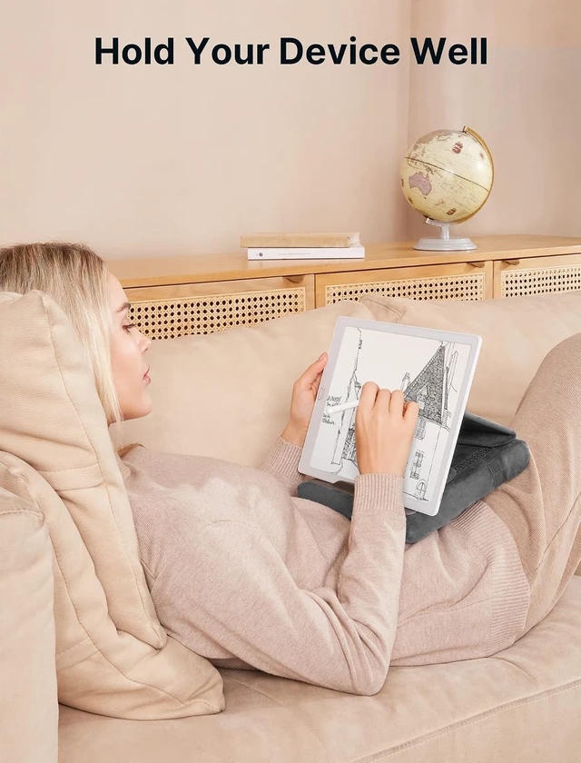 Alt view image 2 of 7 - Tablet Pillow Stand, Tablet Stand Holder Dock for Lap, Bed and Desk Compatible with iPad Pro 11 10.5 9.7 10.2 Air Mini, Kindle, Tablets, Phones, E-Reader, Books and More 4-10.9'' Devices Grey