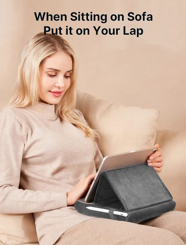 Alt view image 3 of 7 - Tablet Pillow Stand, Tablet Stand Holder Dock for Lap, Bed and Desk Compatible with iPad Pro 11 10.5 9.7 10.2 Air Mini, Kindle, Tablets, Phones, E-Reader, Books and More 4-10.9'' Devices Grey