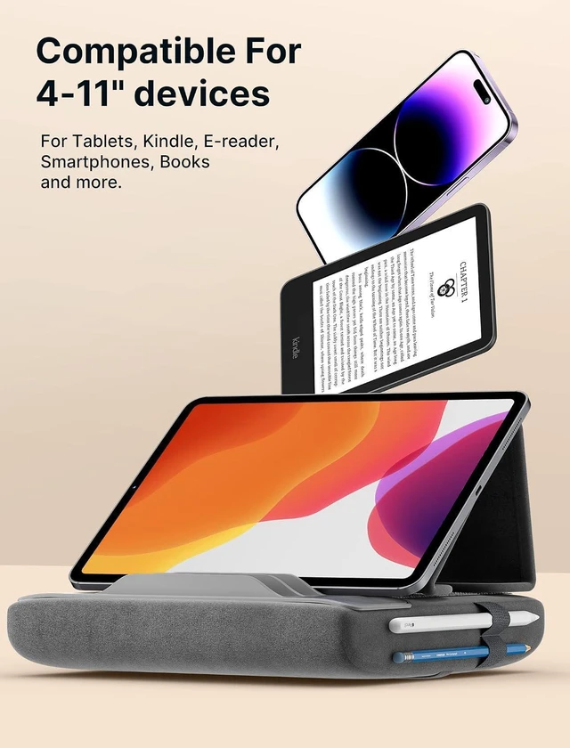 Alt view image 4 of 7 - Tablet Pillow Stand, Tablet Stand Holder Dock for Lap, Bed and Desk Compatible with iPad Pro 11 10.5 9.7 10.2 Air Mini, Kindle, Tablets, Phones, E-Reader, Books and More 4-10.9'' Devices Grey