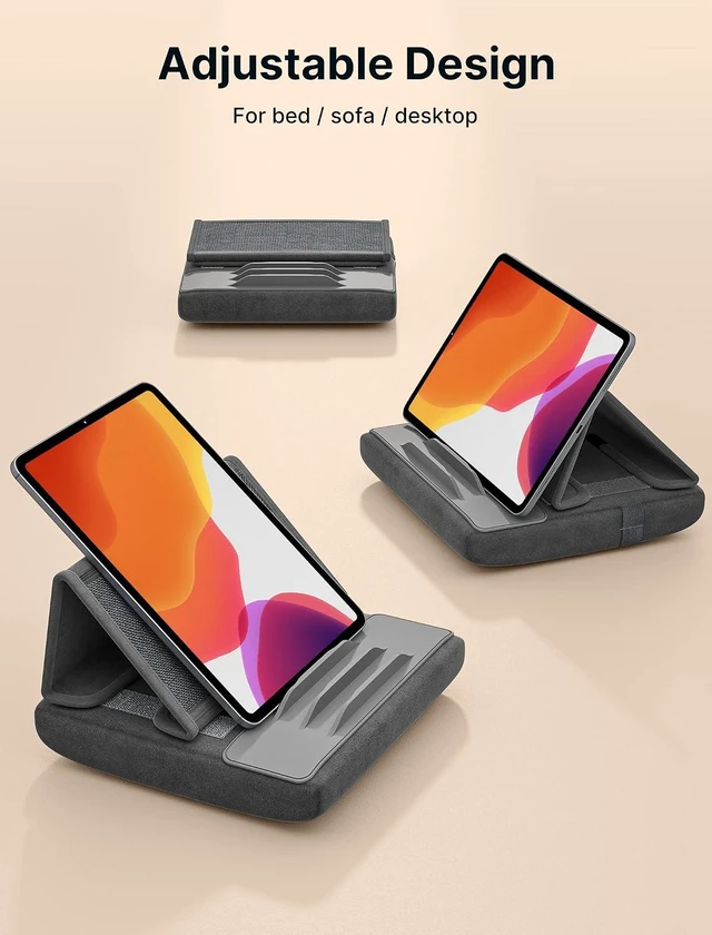 Alt view image 7 of 7 - Tablet Pillow Stand, Tablet Stand Holder Dock for Lap, Bed and Desk Compatible with iPad Pro 11 10.5 9.7 10.2 Air Mini, Kindle, Tablets, Phones, E-Reader, Books and More 4-10.9'' Devices Grey