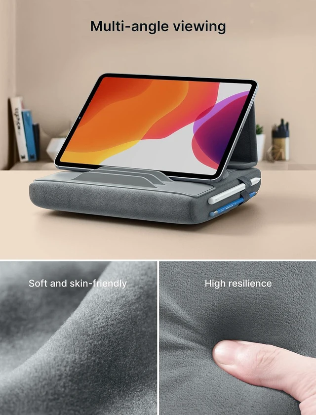 Alt view image 6 of 7 - Tablet Pillow Stand, Tablet Stand Holder Dock for Lap, Bed and Desk Compatible with iPad Pro 11 10.5 9.7 10.2 Air Mini, Kindle, Tablets, Phones, E-Reader, Books and More 4-10.9'' Devices Grey