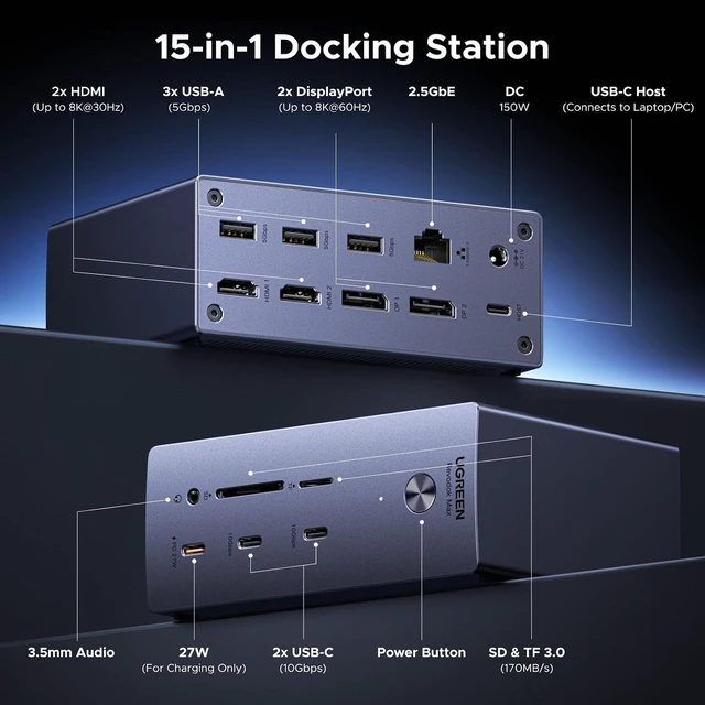 Alt view image 2 of 7 - USB-C DisplayLink Docking Station, Quad Monitor, Driver Required