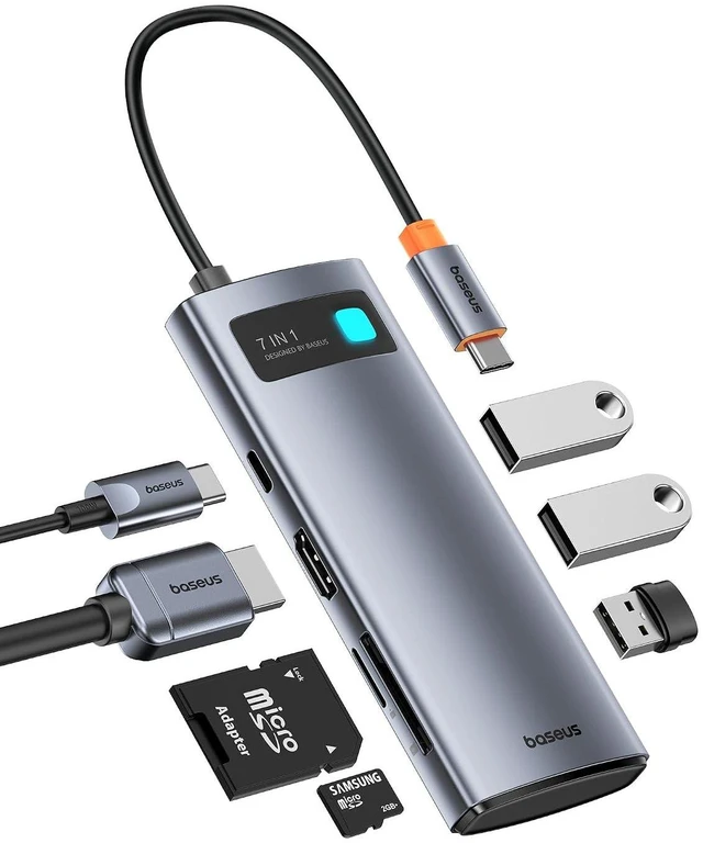 Main image of USB C to HDMI Adapter, 4K@60Hz USB C Docking Station, 7 in 1 USB C Hub with 3 USB-A, PD 100W, TF/SD Card Reader, Compatible for iPhone 15/Mac/Dell/Acer/HP/ASUS/Steam Deck/Rog Ally