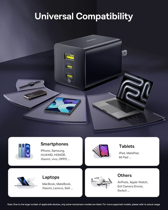 Alt view image 6 of 7 - 100W USB C Charger Block, 3-Port Foldable Compact PPS Wall Charger, Fast Charging Power Adapter for MacBook Pro/Air, iPad, iPhone 17 Pro Max/Air, Galaxy S24, Steam Deck & More