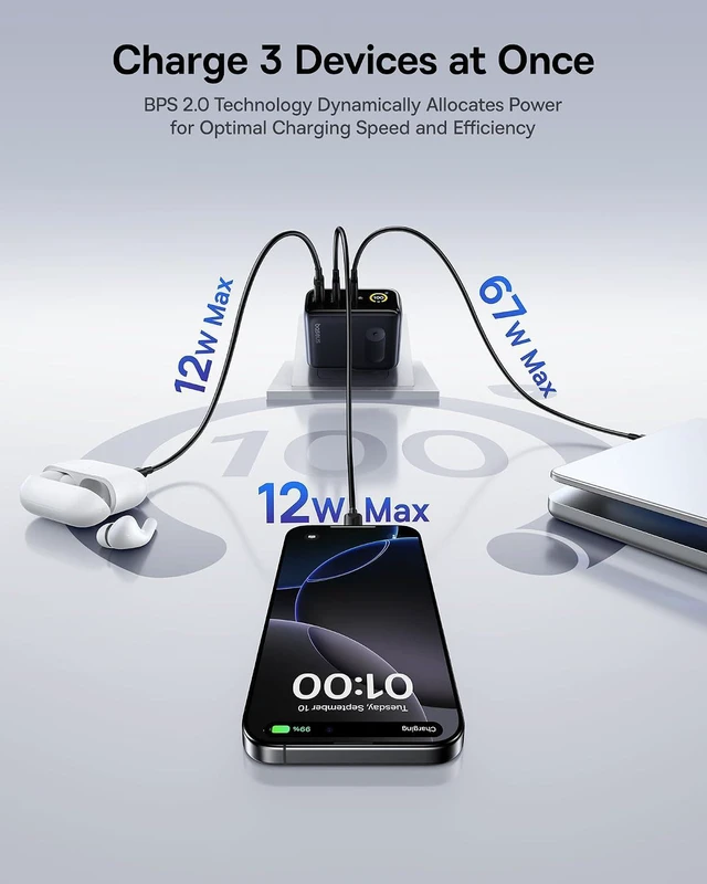 Alt view image 4 of 7 - Picogo 100W USB C Charger, 3-Port Multi-Device Fast Charging Laptop Charger with Smart Display & Touch Control, GaN Power Adapter for MacBook Pro, iPhone 17/16, Pixel, Steam Deck, ROG Ally